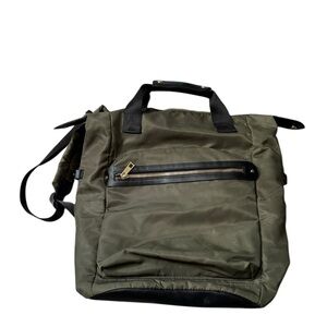 Olive Green Nylon Tote Bag backpack with Black Trim